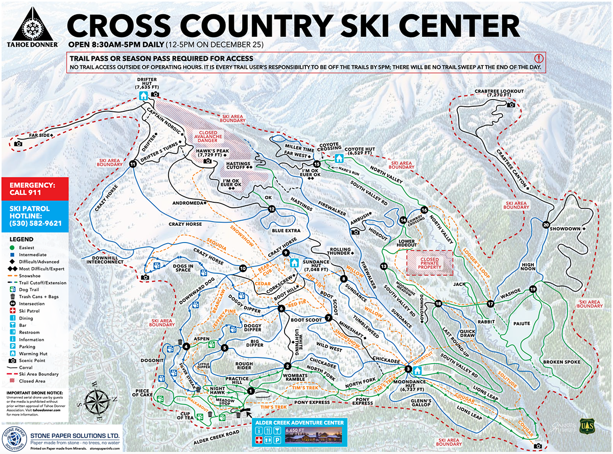 Tahoe Donner Cross Country Ski Center Trail Map 2024-2025